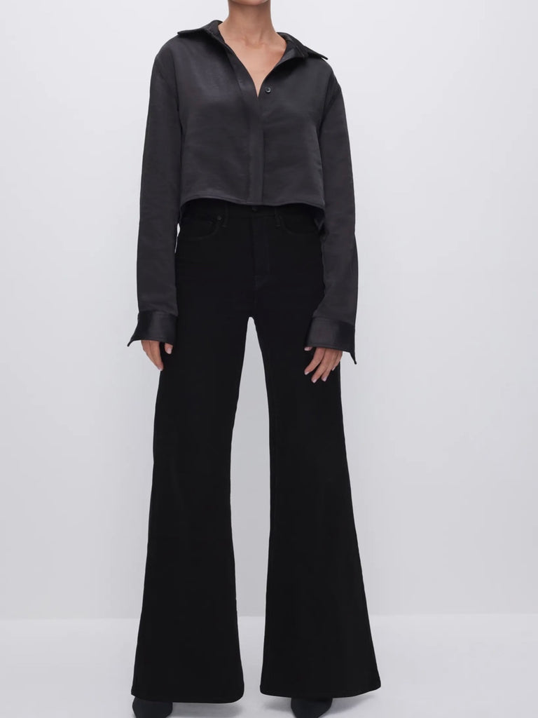 Cropped Satin Shirt in Black