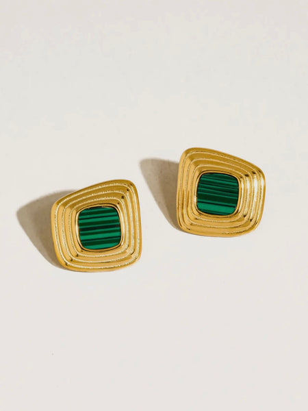 Solenne Enamel Square Earrings in Green
