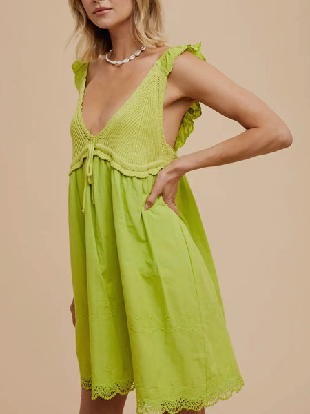 Play Crochet Mini Dress in Chartreuse