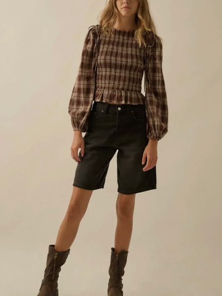 Flannel By The Fire Top in Brown
