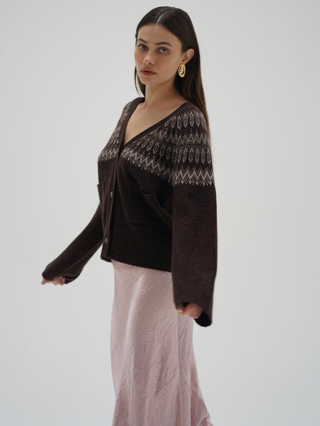 Stewart Fair Isle Cardigan in Brown