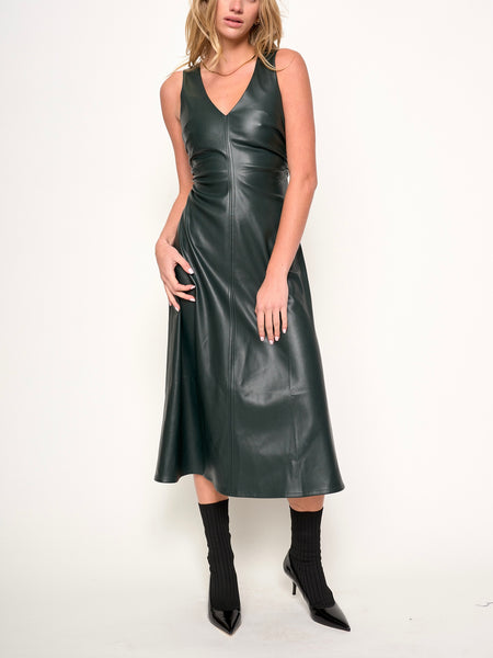 Celeste Faux Leather Dress in Emerald