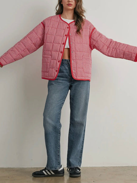 Quincy Quilted Puffer in Red