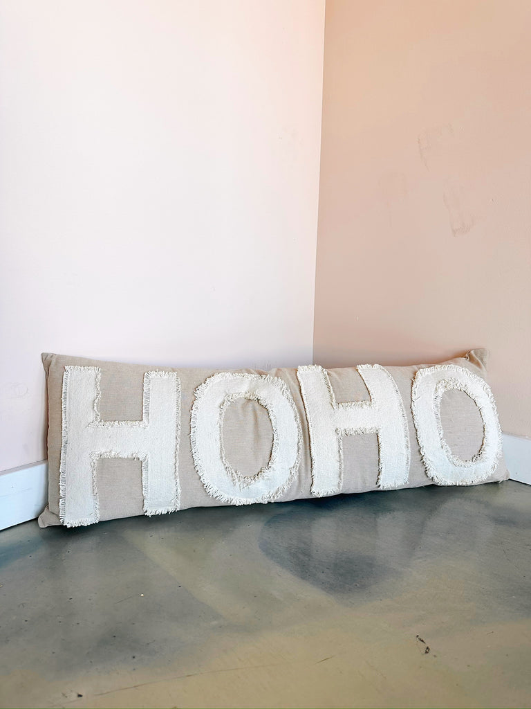 Ho Ho Applique Cotton Lumbar Pillow in Grey