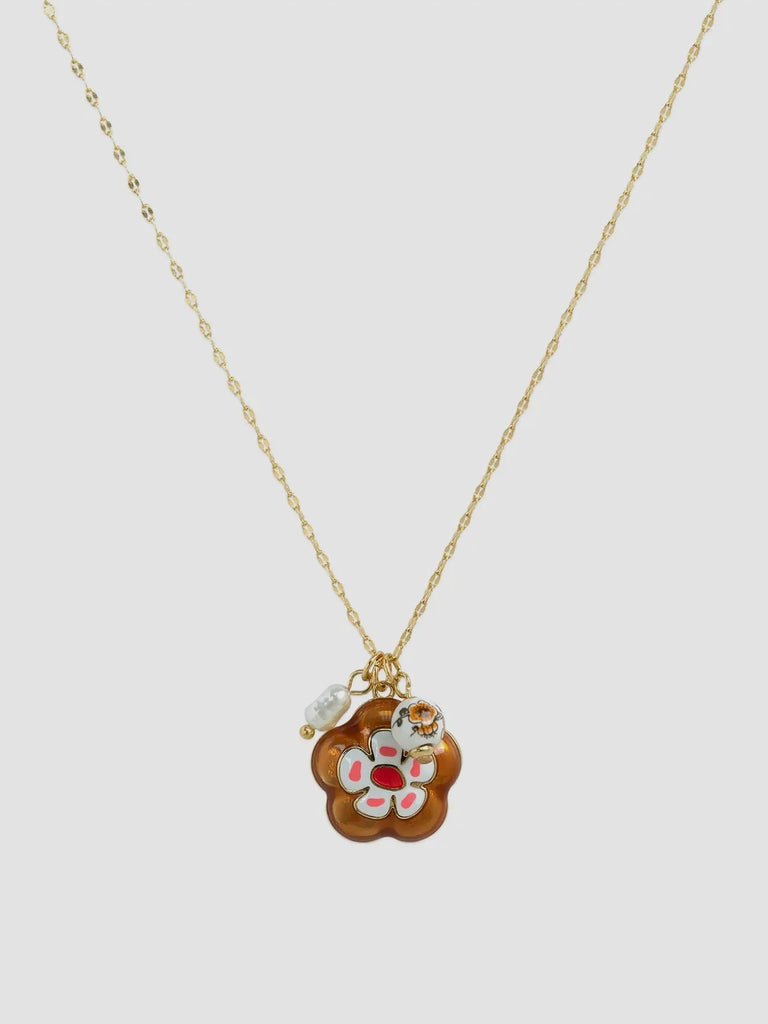 Porcelain Flower Necklace in Brown