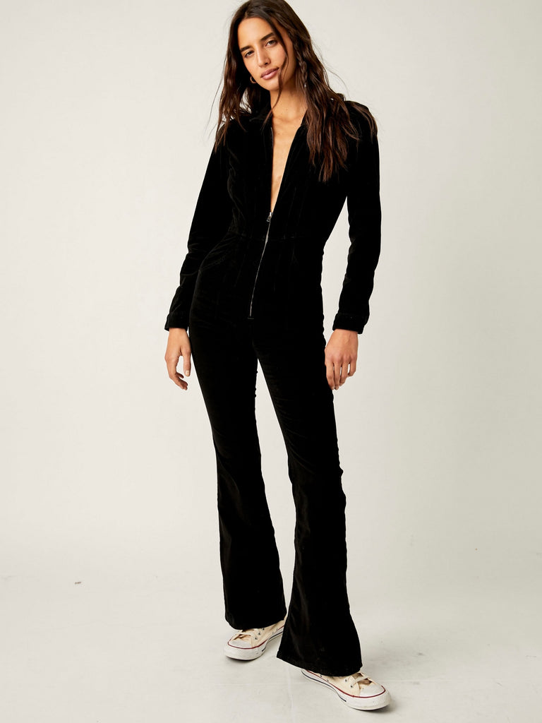 Jayde Cord Flare Jumpsuit in Black