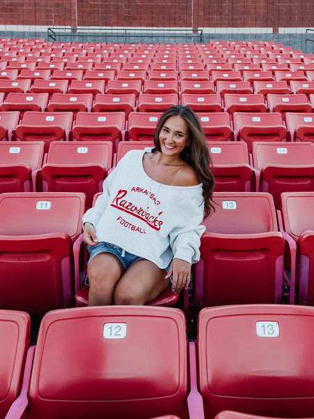 Off Shoulder Razorbacks Sweatshirt in Grey