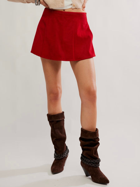 Paradise Found Suede Skort in Rhythmic Red