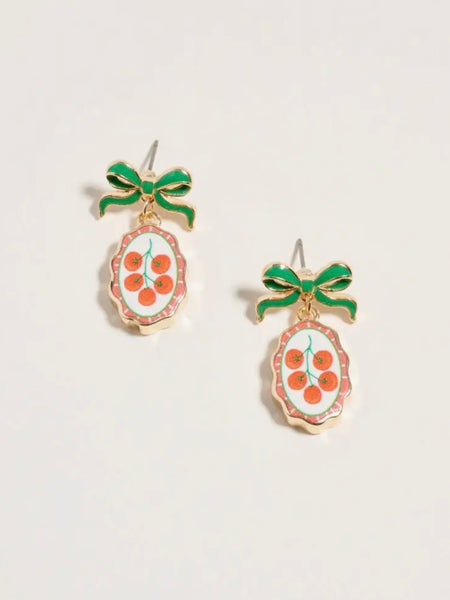 Bow Tile Earrings in Tomato