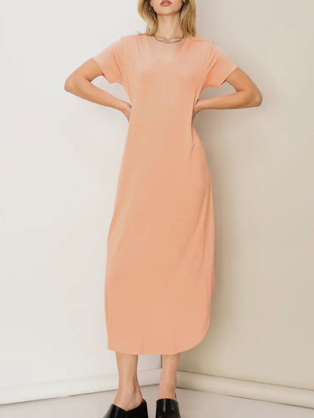 Easy V Midi Dress in Creamy Peach