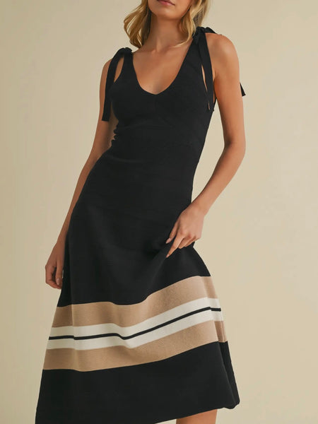 Layered Intentions Stripe Dress in Black & Taupe