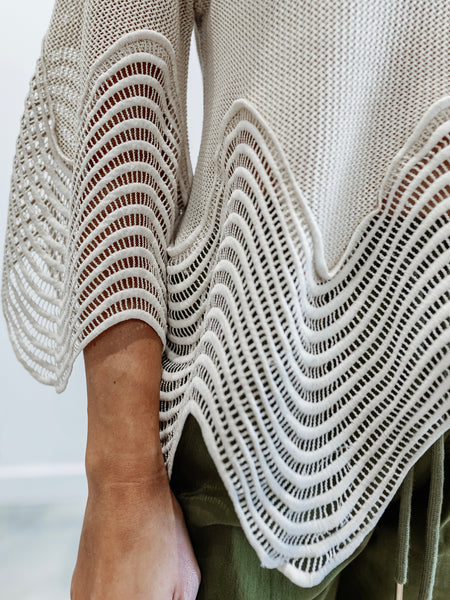 Wave Detail Knit Top in Beige