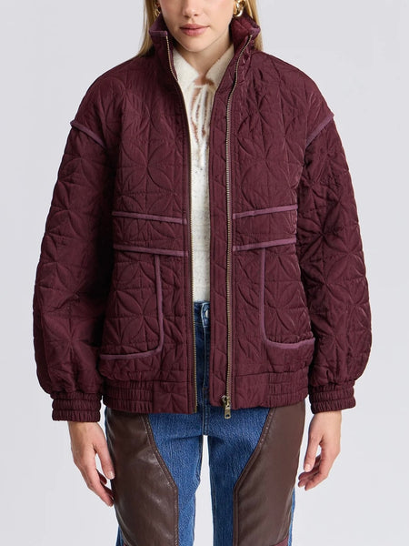 Quilted Funnel Neck Oversized Bomber in Plum