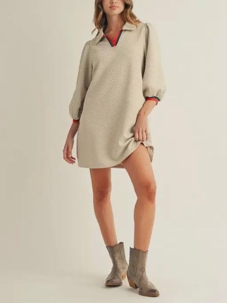 Prepped & Puffed Dress in Beige