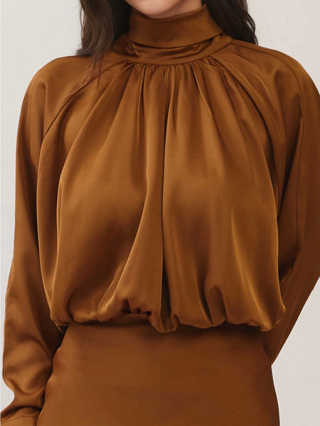 High Rise Satin Dress in Golden Brown