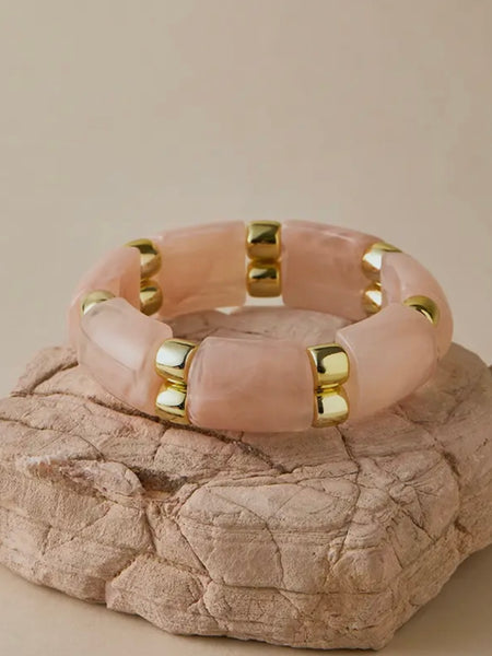 Resin & Gold Stretch Bracelet in Pink