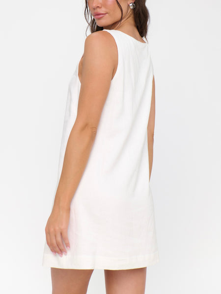 Everly Mini Dress in White Linen