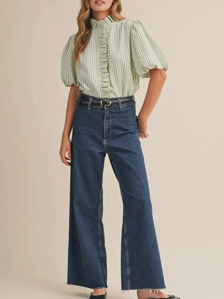 Ruffles At The Resort Button Up in Seafoam Green