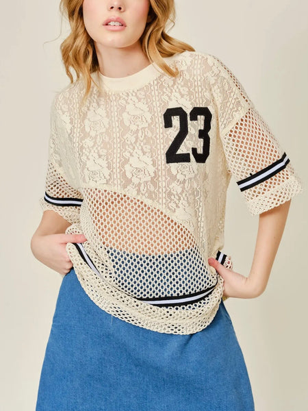 Team Player Crochet Lace Top in Natural