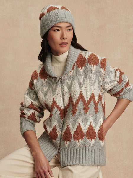 Brockley Jacquard Knit Jacket in Grey Melange