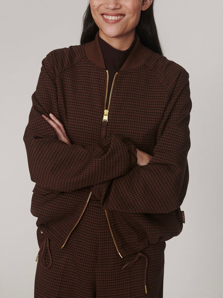 Keagan Short Blouson Jacket in Dark Cocoa Mini Check