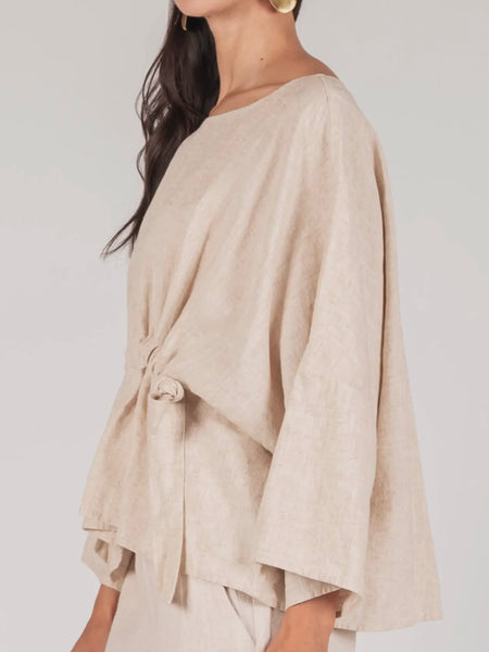Ula Linen Waist Tie Top in Natural