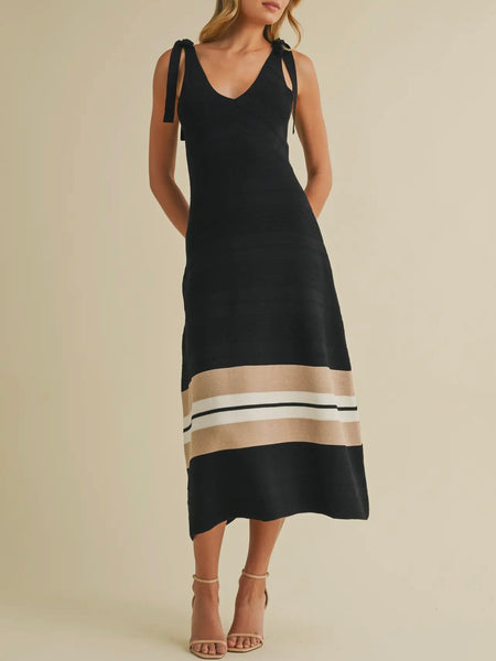 Layered Intentions Stripe Dress in Black & Taupe