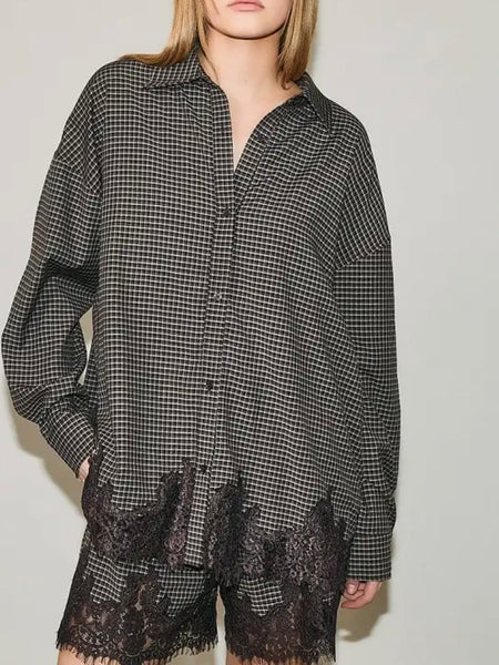 All About That Lace Button Up in Brown Plaid