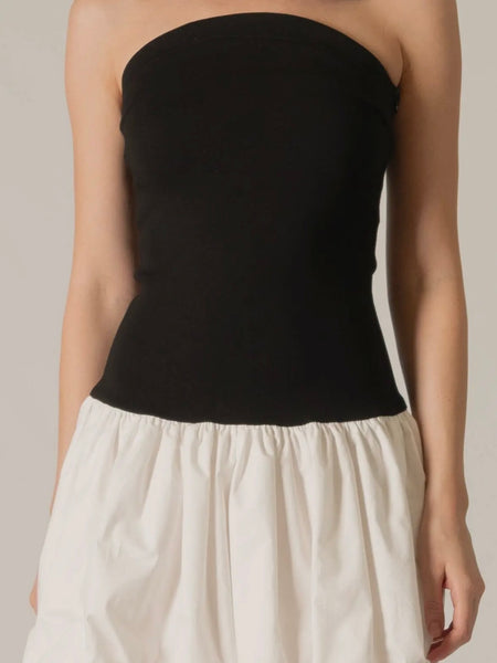 Kate Poplin Contrast Dress in Black