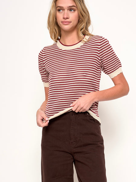 Cora Top in Aubergine & Ivory