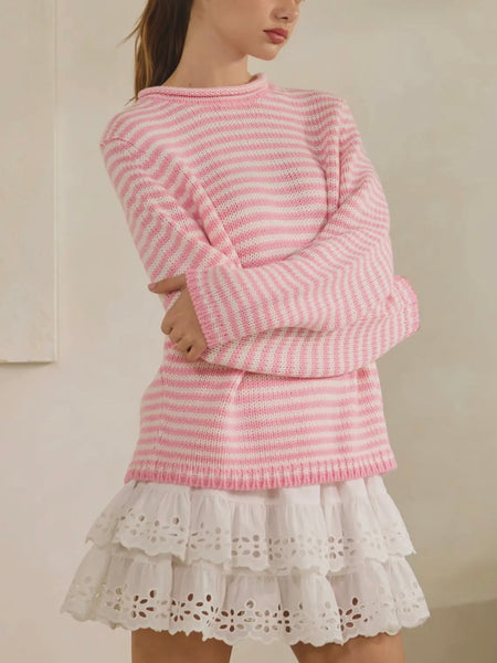 Don't Stop The Stripe Sweater in Pink