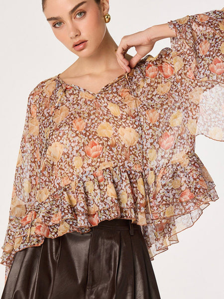 Margaery Top in Brown Floral
