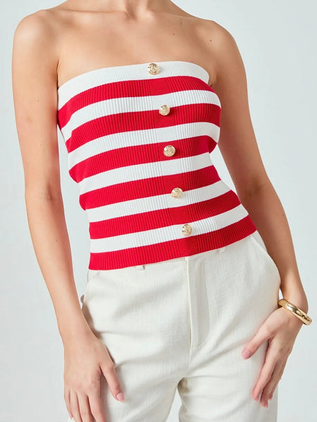 Hey Sailor Stripe Tube Top in Red