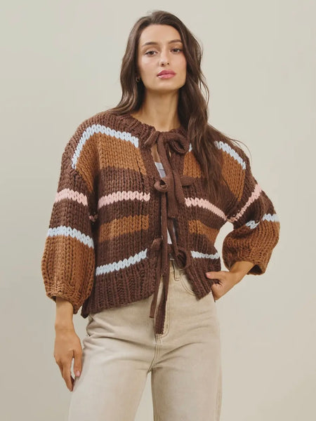 Coco Stripe Cardi in Brown