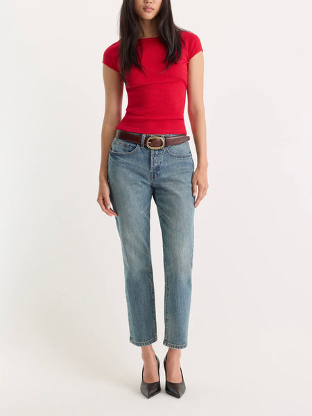 The Variegated Rib Top in Crimson Rose