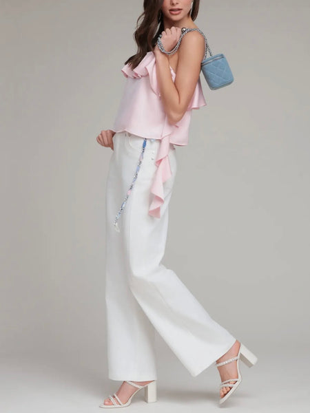 Satin Asymmetrical Cami in Baby Pink