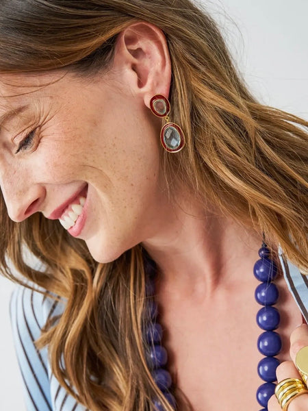 Elaine Drop Earrings in Maroon & Light Blue