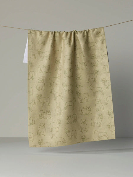Frenchie Pups Tea Towel in Aloe