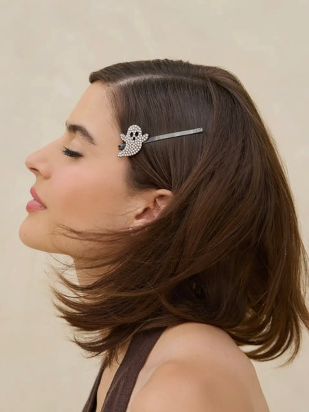 Extra Long Metal Rhinestone Bobby Pins 4pc in Ghost