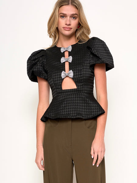 Bowie Top in Black Houndstooth