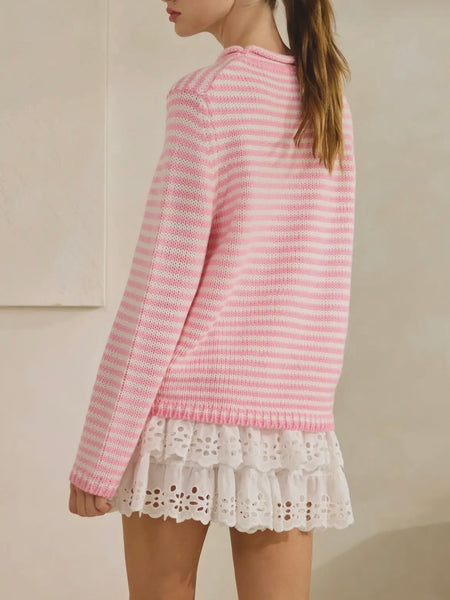 Don't Stop The Stripe Sweater in Pink