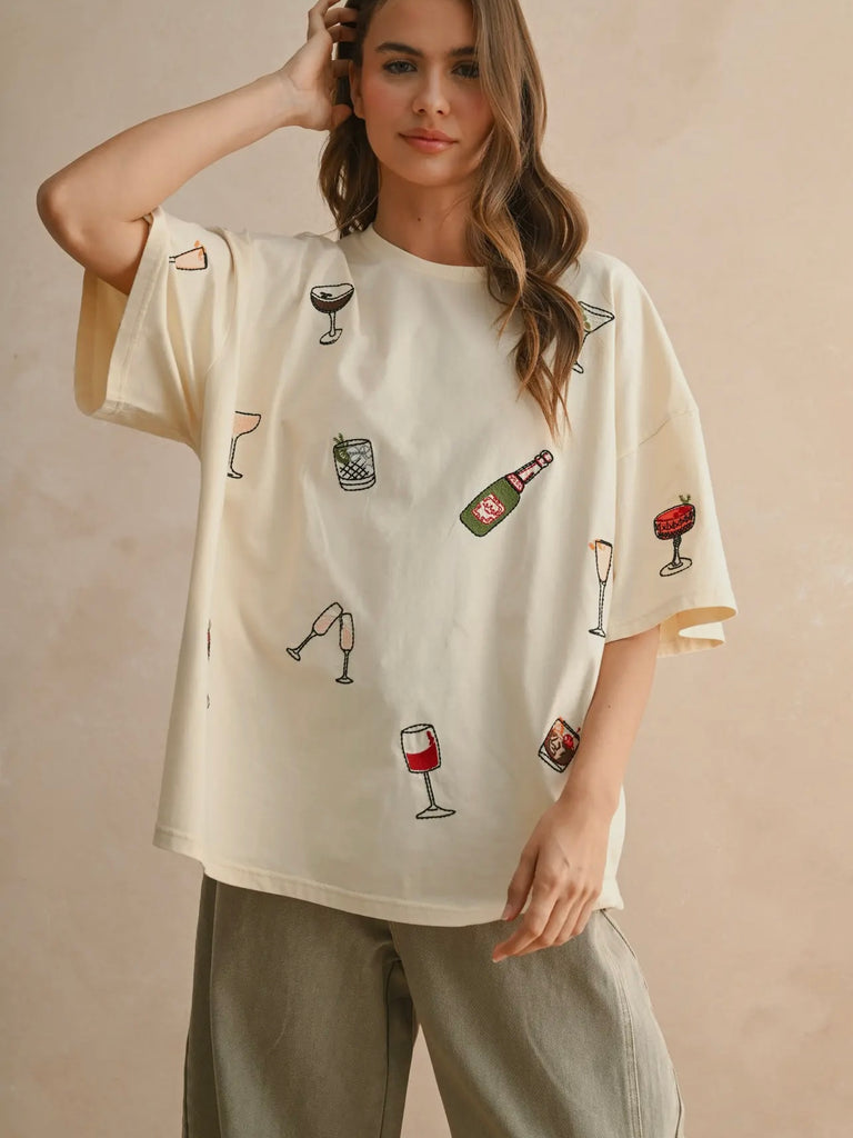 Cocktail Core Boxy Tee in Beige