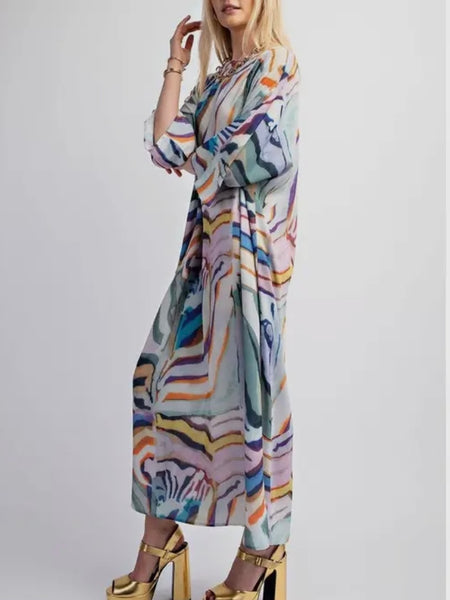 Living In A Rainbow Kaftan Dress in Multi