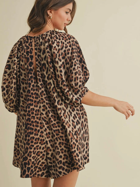 So Spotted Puff Sleeve Romper in Leopard