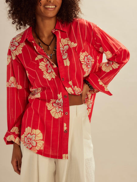 Hidden Flower Camp Shirt in Cherry Combo