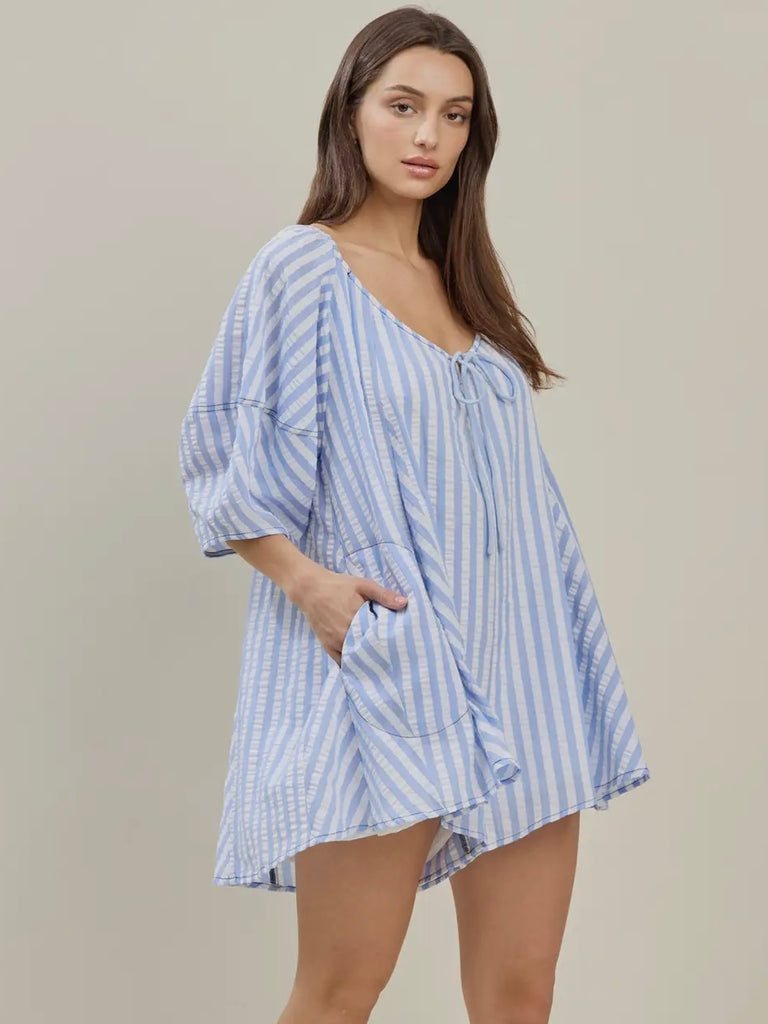 So Seersucker Romper in Blue