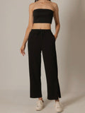Tru Side Binding Wide Leg Pants in Black