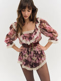 Adeline Floral Romper in Brown