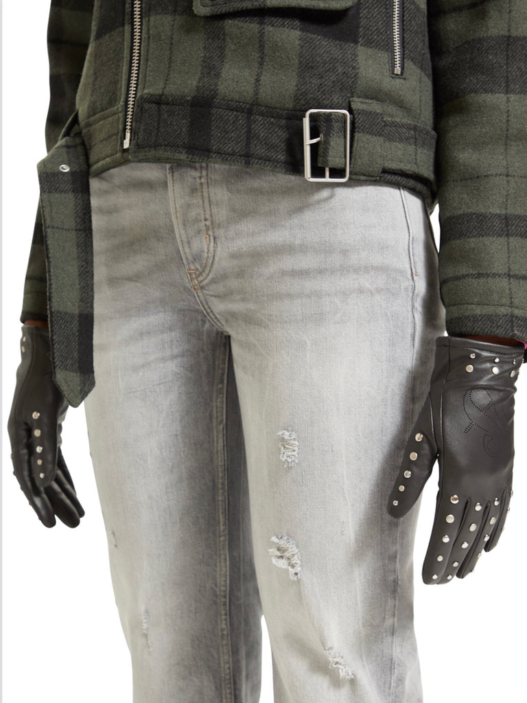 Studded Perforated Logo Gloves in Evening Black