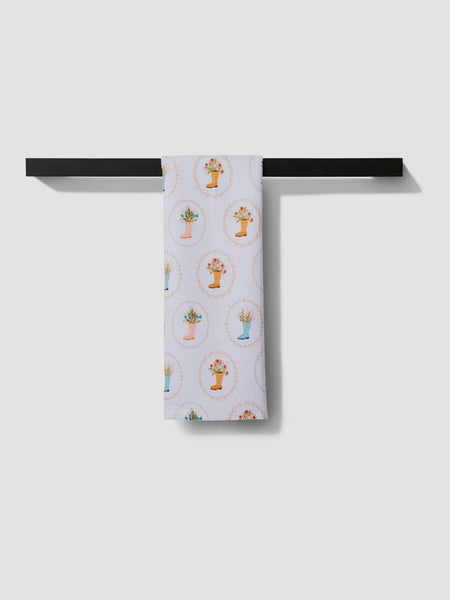 Rainboots in Bloom Tea Towel